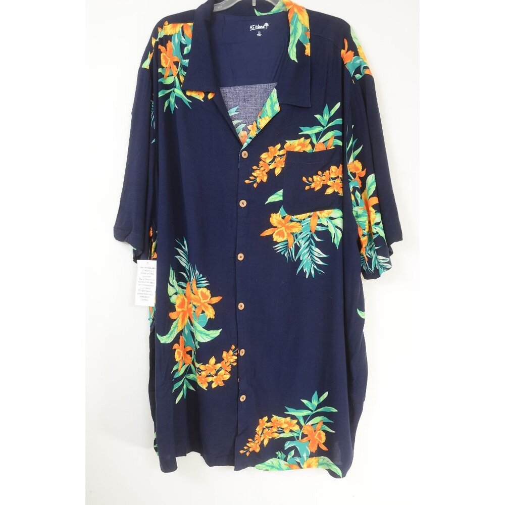 KS Island Men's Big & Tall 4XL TALL Tropical Short-Sleeve Camp Shirt Vacation Lu